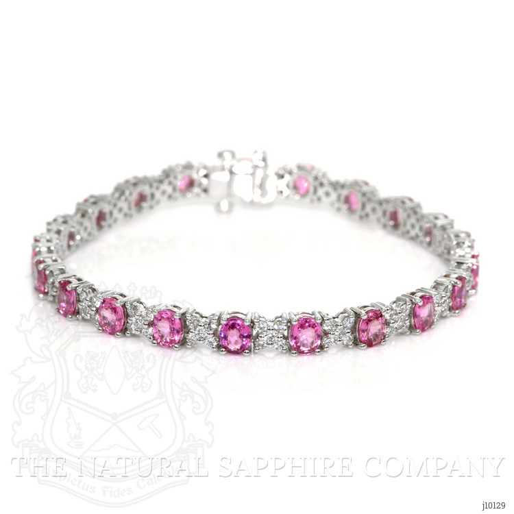8.25 Ct.Tw. Pink Sapphire and Natural Diamond Pave Bracelet, 18K White Gold
