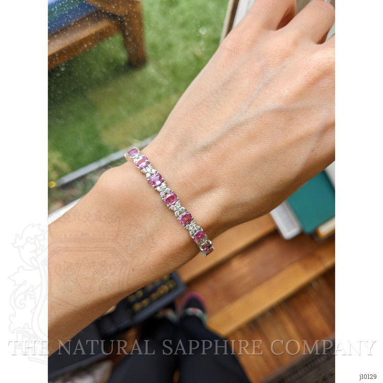 8.25 Ct.Tw. Pink Sapphire and Natural Diamond Pave Bracelet, 18K White Gold