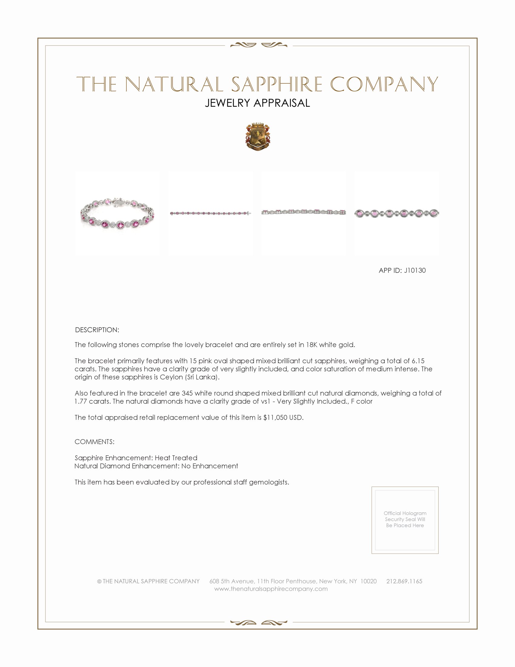 6.15 Ct.Tw. Pink Sapphire and Natural Diamond Pave Bracelet, 18K White Gold