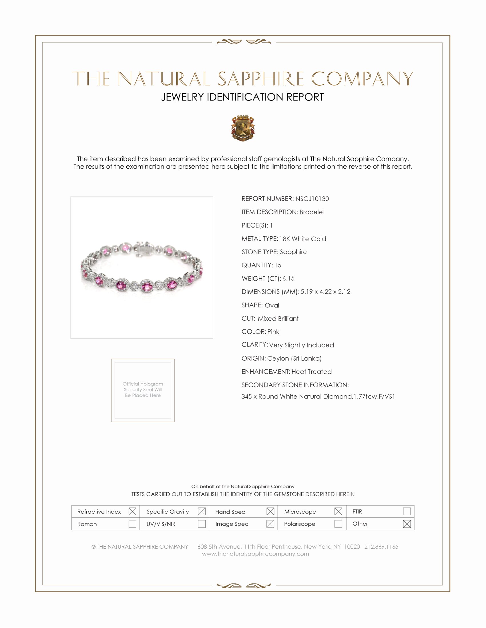6.15 Ct.Tw. Pink Sapphire and Natural Diamond Pave Bracelet, 18K White Gold