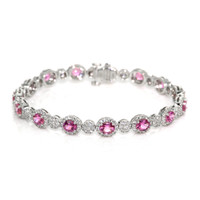 6.15 Ct.Tw. Pink Sapphire and Natural Diamond Pave Bracelet, 18K White Gold Video