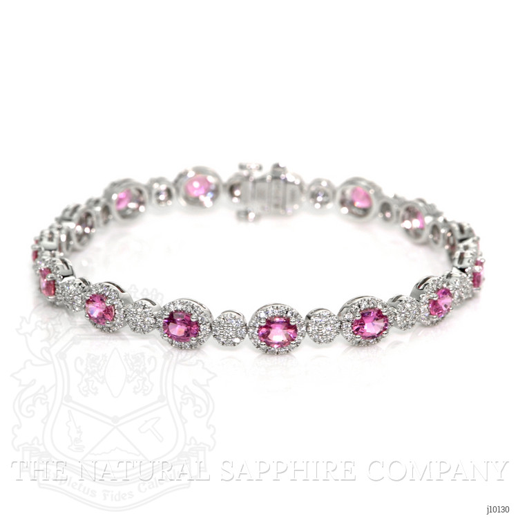 6.15 Ct.Tw. Pink Sapphire and Natural Diamond Pave Bracelet, 18K White Gold