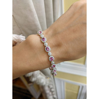 6.15 Ct.Tw. Pink Sapphire and Natural Diamond Pave Bracelet, 18K White Gold Life Style