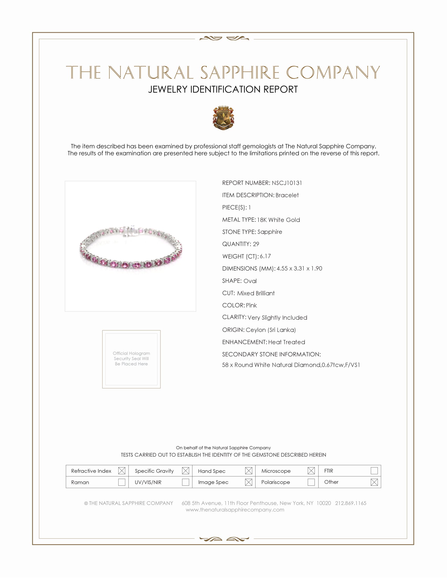 6.17 Ct.Tw. Pink Sapphire and Natural Diamond Pave Bracelet, 18K White Gold