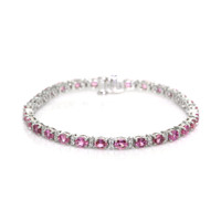 6.17 Ct.Tw. Pink Sapphire and Natural Diamond Pave Bracelet, 18K White Gold Video
