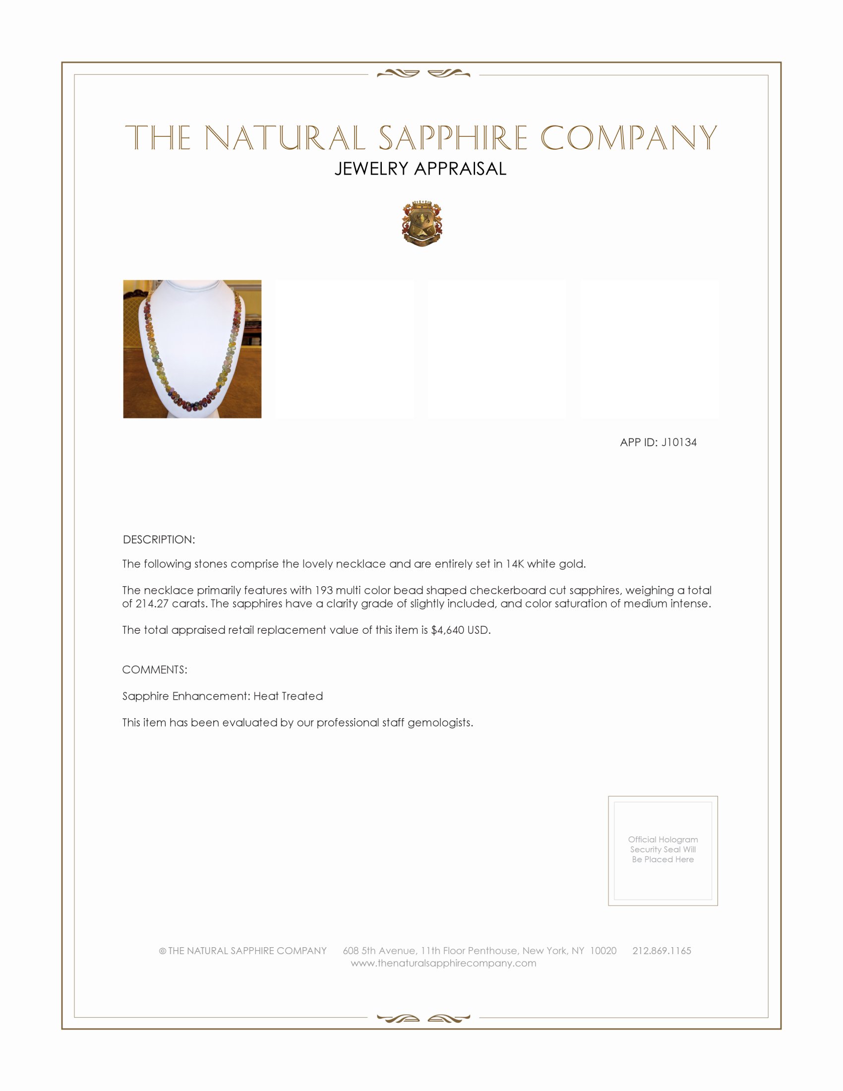 214.27 Ct. Multi Color Sapphire Multi Stone Necklace, 14K White Gold