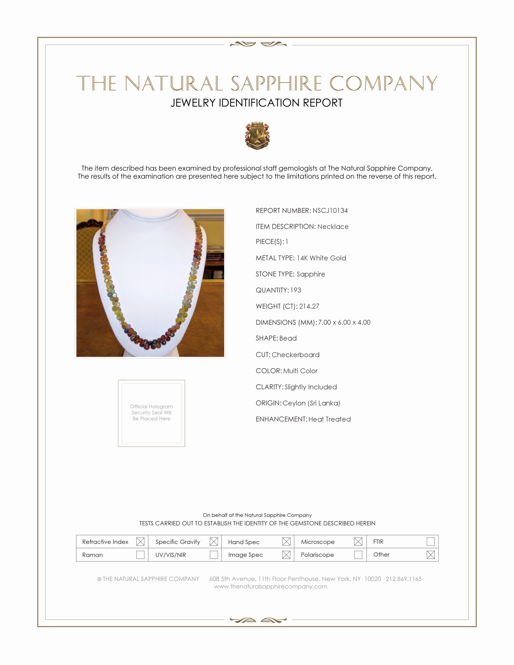214.27 Ct. Multi Color Sapphire Multi Stone Necklace, 14K White Gold