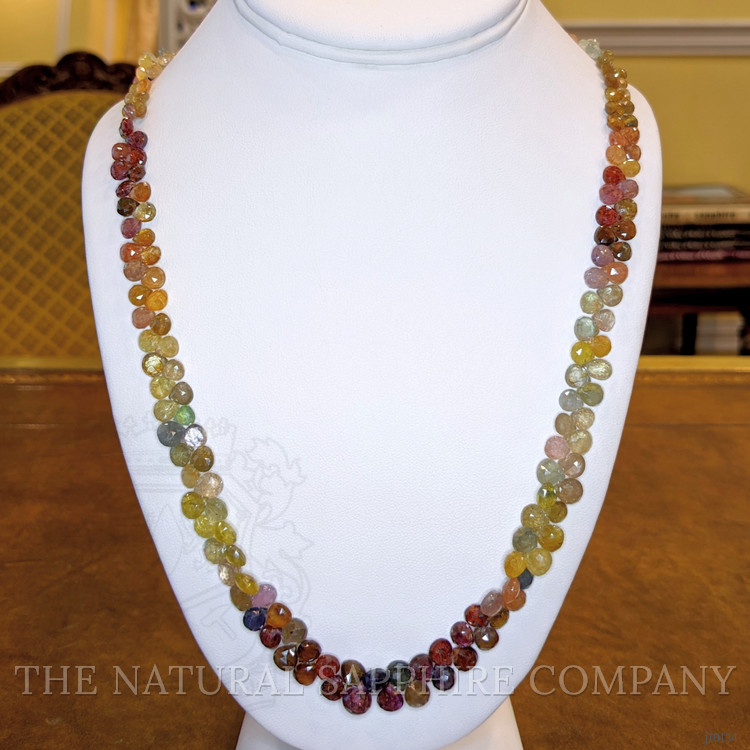 214.27 Ct. Multi Color Sapphire Multi Stone Necklace, 14K White Gold