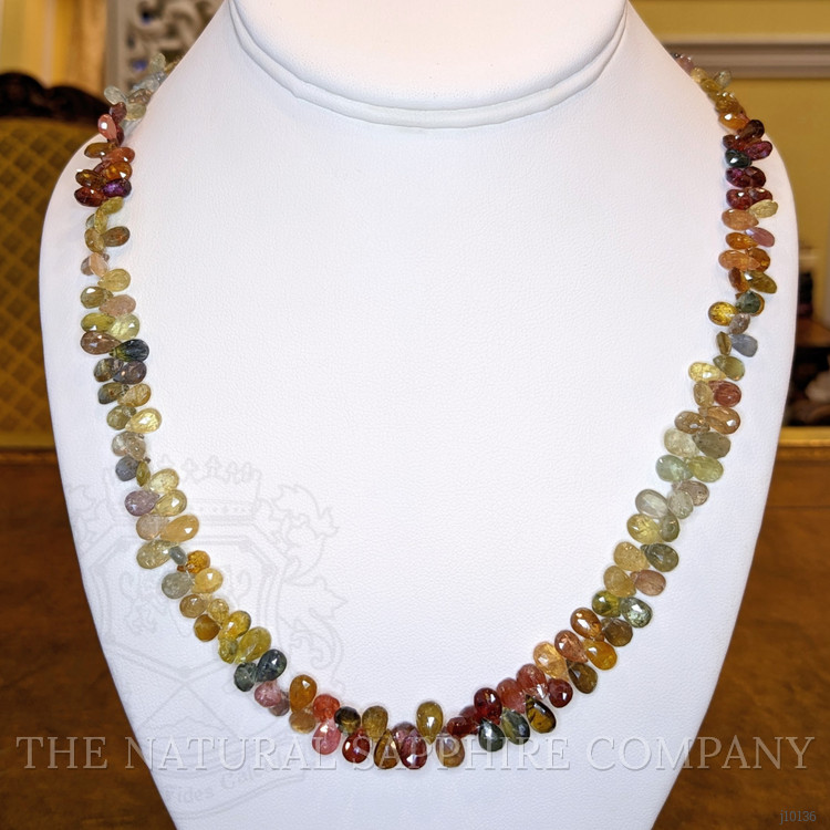 189.93 Ct. Multi Color Sapphire Multi Stone Necklace, 14K White Gold