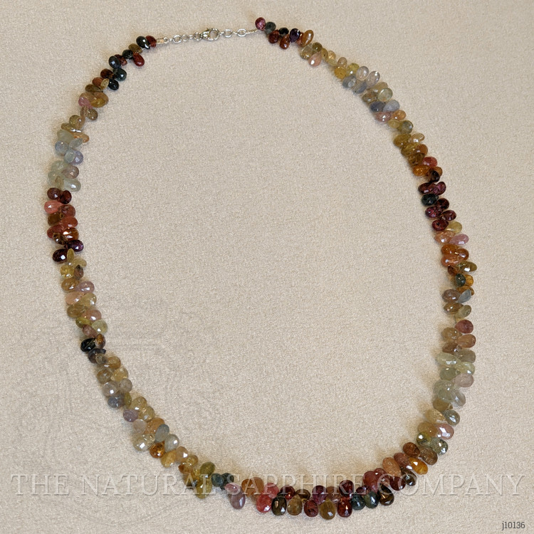 189.93 Ct. Multi Color Sapphire Multi Stone Necklace, 14K White Gold