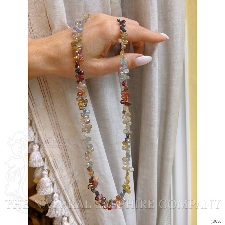 189.93 Ct. Multi Color Sapphire Multi Stone Necklace, 14K White Gold