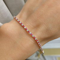 1.08 Ct.Tw. Ruby Natural Diamond Tennis/Line Bracelet, 14K Yellow Gold Image