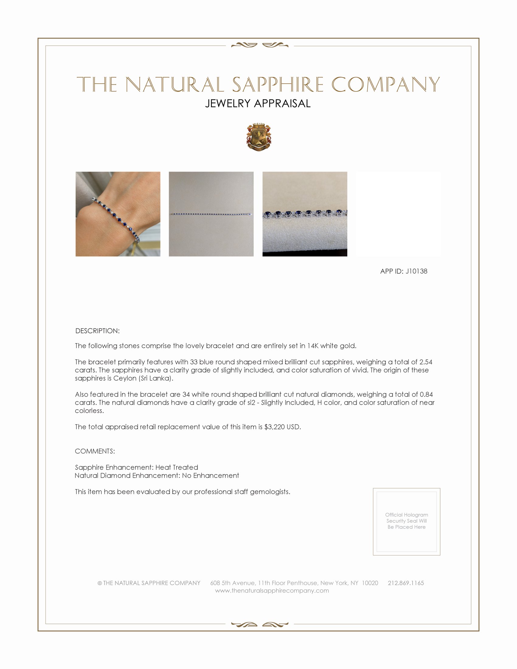 2.54 Ct.Tw. Blue Sapphire and Natural Diamond Tennis/Line Bracelet, 14K White Gold