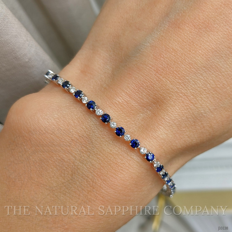 2.54 Ct.Tw. Blue Sapphire and Natural Diamond Tennis/Line Bracelet, 14K White Gold