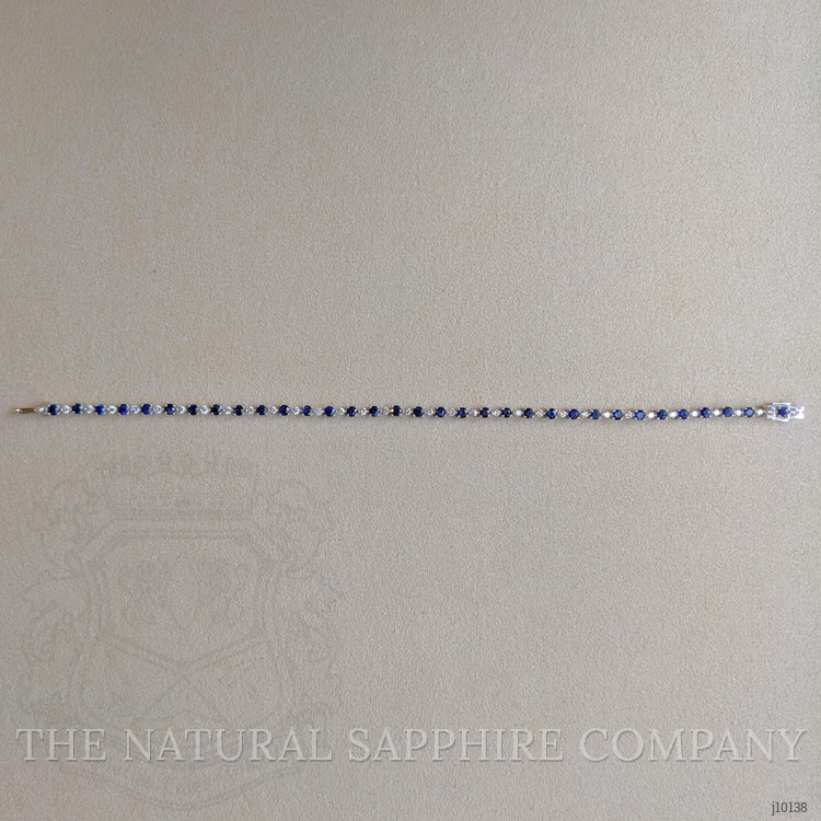2.54 Ct.Tw. Blue Sapphire and Natural Diamond Tennis/Line Bracelet, 14K White Gold