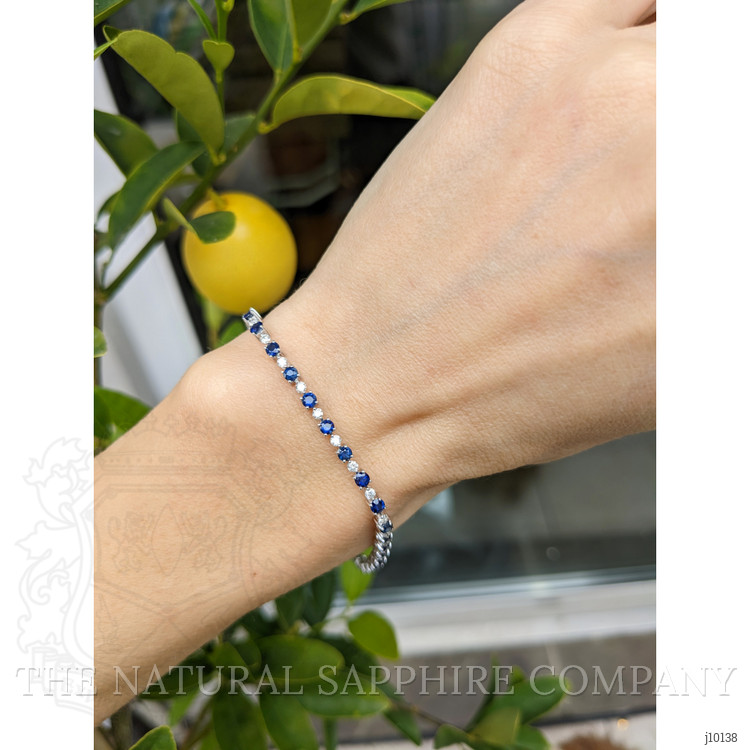 2.54 Ct.Tw. Blue Sapphire and Natural Diamond Tennis/Line Bracelet, 14K White Gold