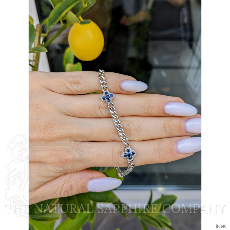 0.20 Ct.Tw. Blue Sapphire Accent Stones Bracelet, 14K White Gold