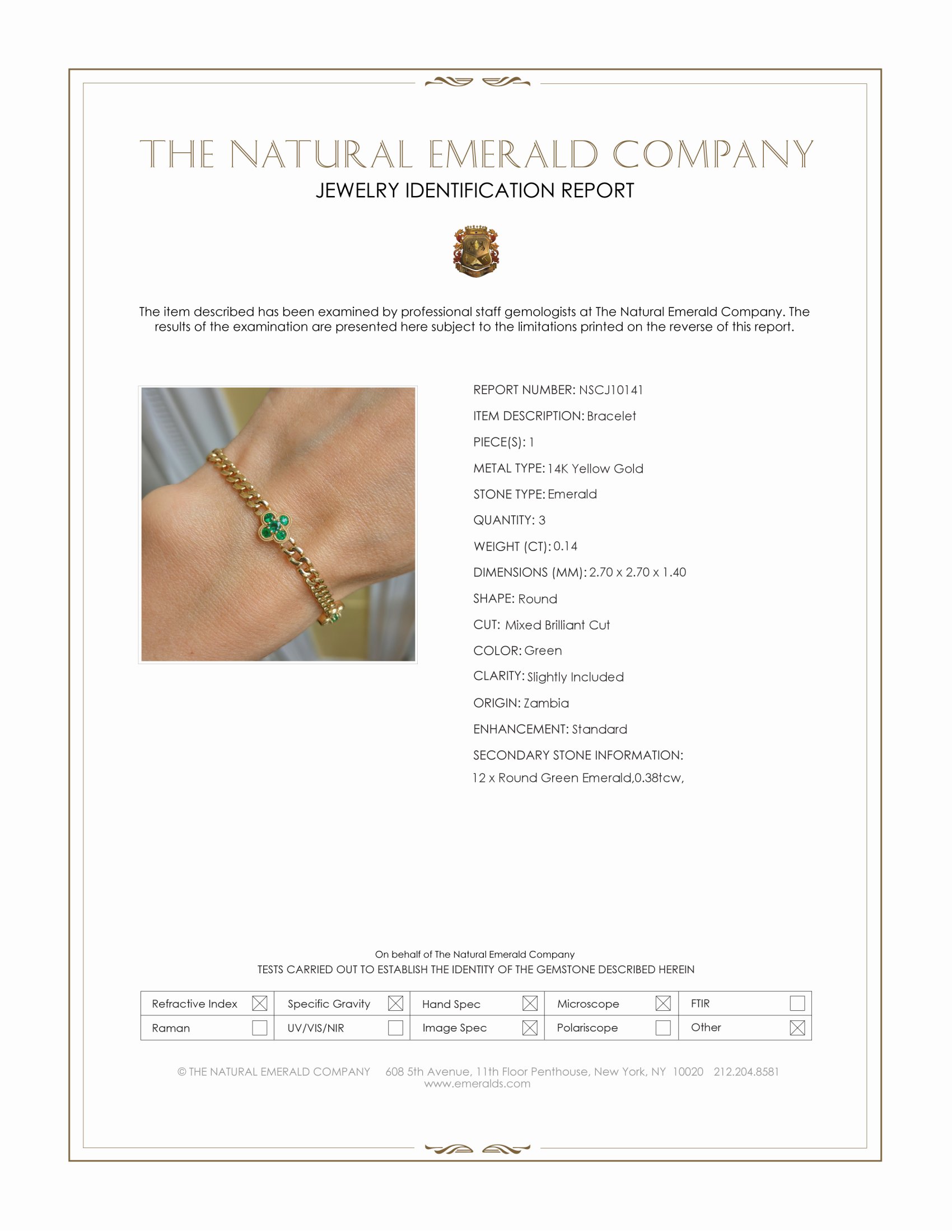 0.14 Ct.Tw. Emerald Accent Stones Bracelet, 14K Yellow Gold