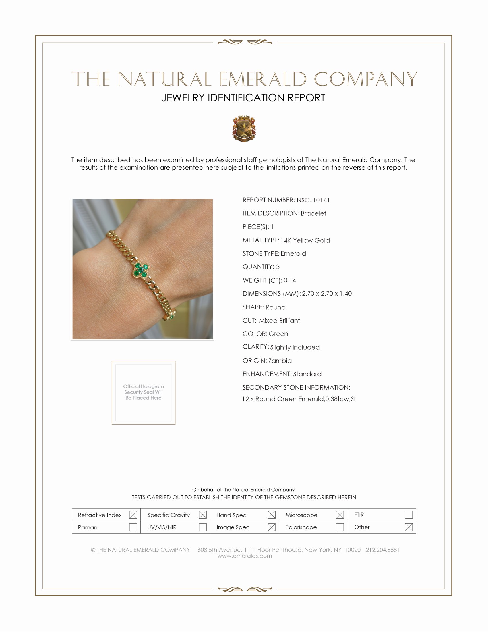 0.14 Ct.Tw. Emerald Accent Stones Bracelet, 14K Yellow Gold