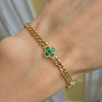 0.14 Ct.Tw. Emerald Emerald Accent Stones Bracelet, 14K Yellow Gold Image