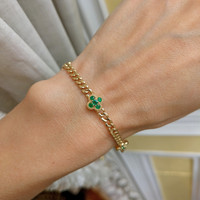 0.14 Ct.Tw. Emerald Emerald Accent Stones Bracelet, 14K Yellow Gold Life Style