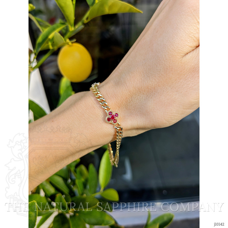 0.25 Ct.Tw. Ruby Ruby Accent Stones Bracelet, 14K Yellow Gold