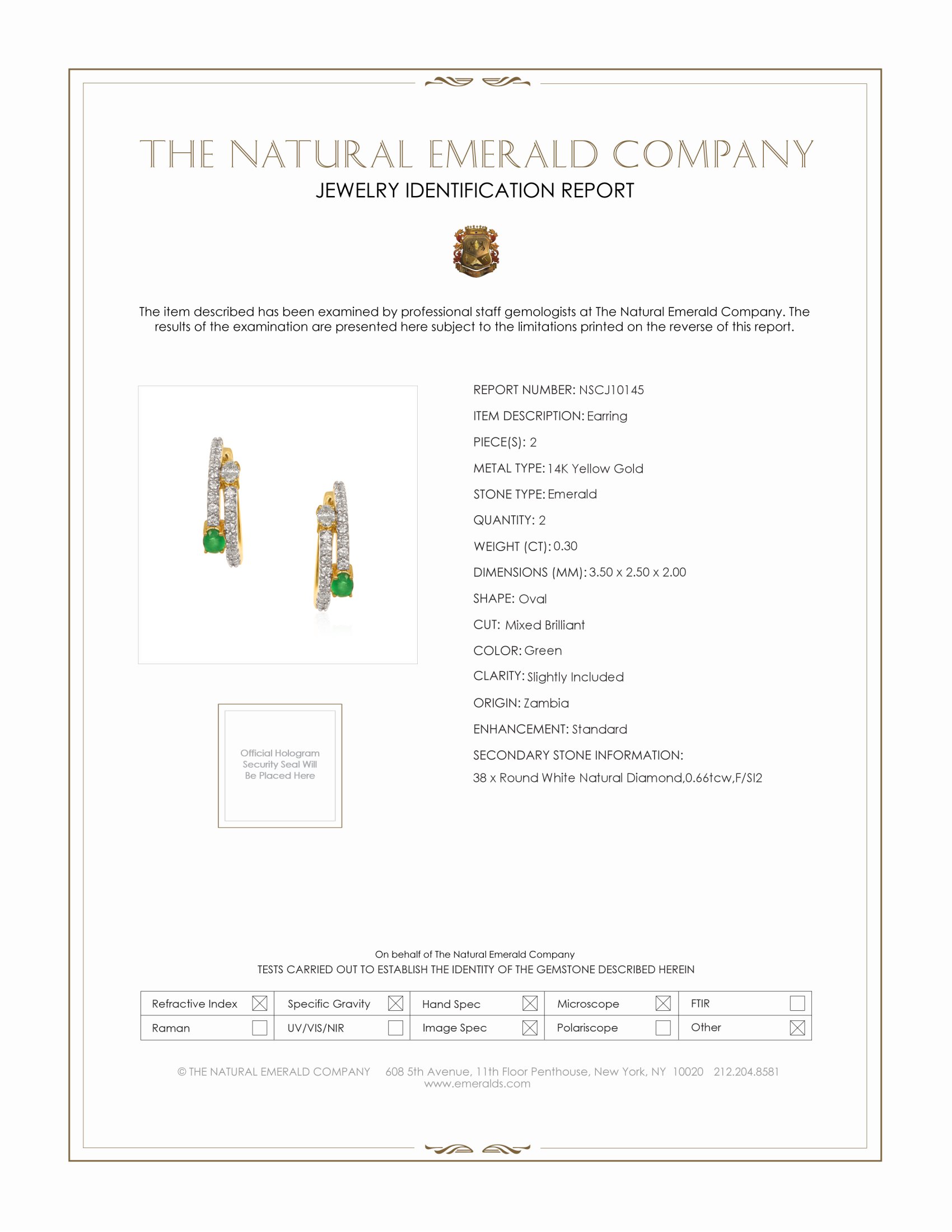 0.30 Ct.Tw. Emerald and Natural Diamond Hoops Earrings, 14K Yellow Gold