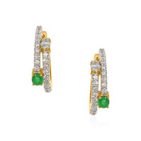 0.30 Ct.Tw. Emerald Natural Diamond Hoops Earrings, 14K Yellow Gold Video