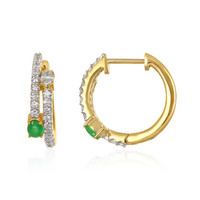 0.30 Ct.Tw. Emerald Natural Diamond Hoops Earrings, 14K Yellow Gold Image