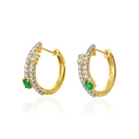0.30 Ct.Tw. Emerald Natural Diamond Hoops Earrings, 14K Yellow Gold Image