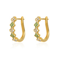 0.24 Ct.Tw. Emerald Natural Diamond Hoops Earrings, 14K Yellow Gold Image