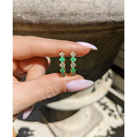 0.24 Ct.Tw. Emerald Natural Diamond Hoops Earrings, 14K Yellow Gold Life Style