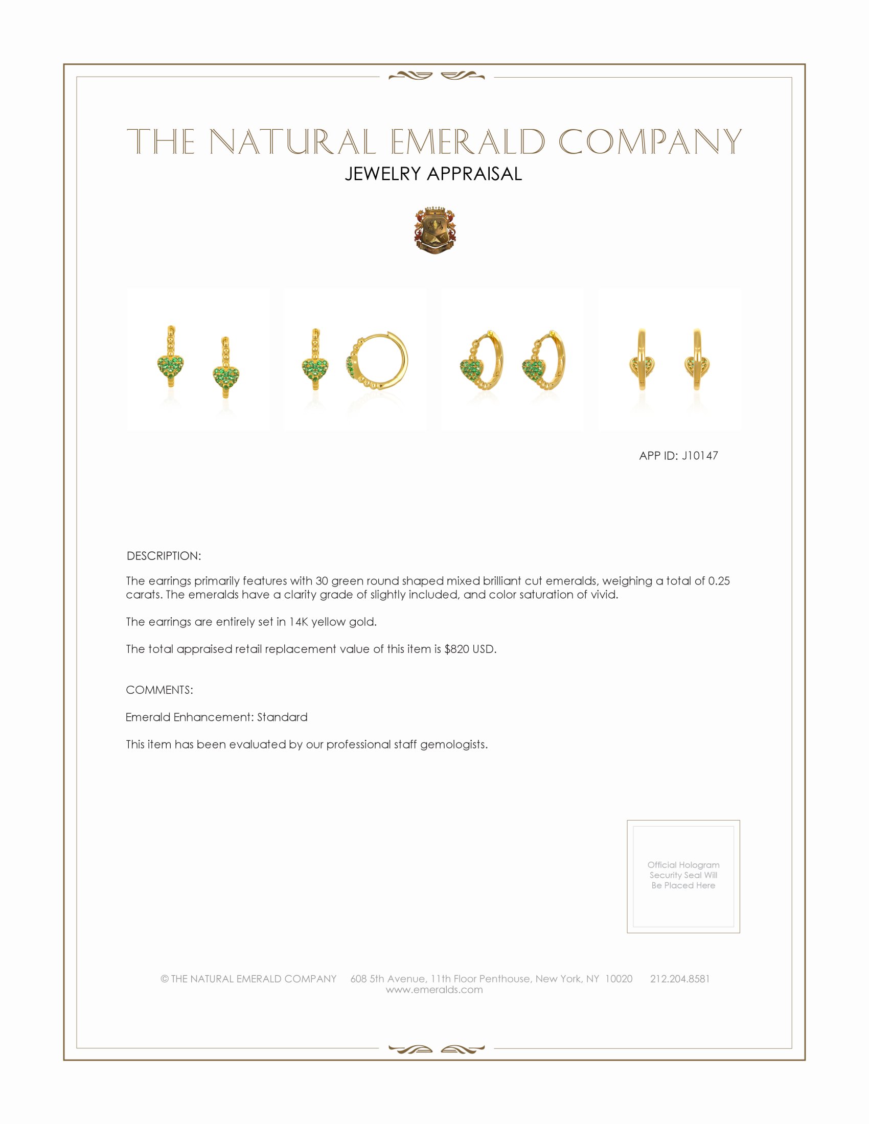 0.25 Ct.Tw. Emerald Hoops Earrings, 14K Yellow Gold