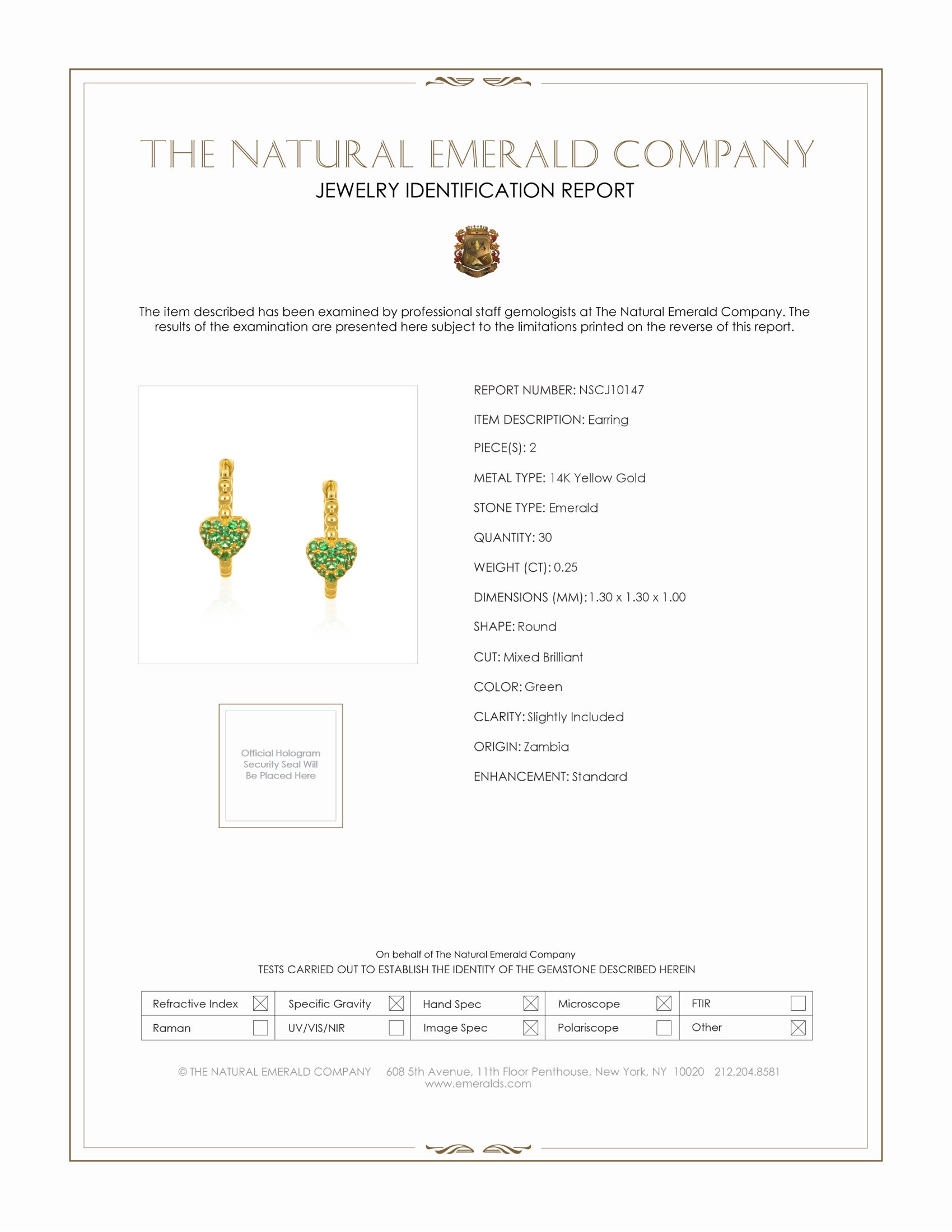 0.25 Ct.Tw. Emerald Hoops Earrings, 14K Yellow Gold