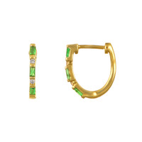 0.26 Ct.Tw. Emerald Natural Diamond Hoops Earrings, 14K Yellow Gold Image