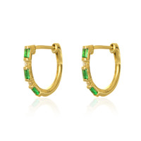 0.26 Ct.Tw. Emerald Natural Diamond Hoops Earrings, 14K Yellow Gold Image