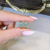 0.26 Ct.Tw. Emerald Natural Diamond Hoops Earrings, 14K Yellow Gold Life Style