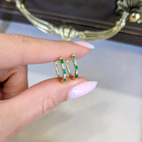 0.26 Ct.Tw. Emerald Natural Diamond Hoops Earrings, 14K Yellow Gold Life Style