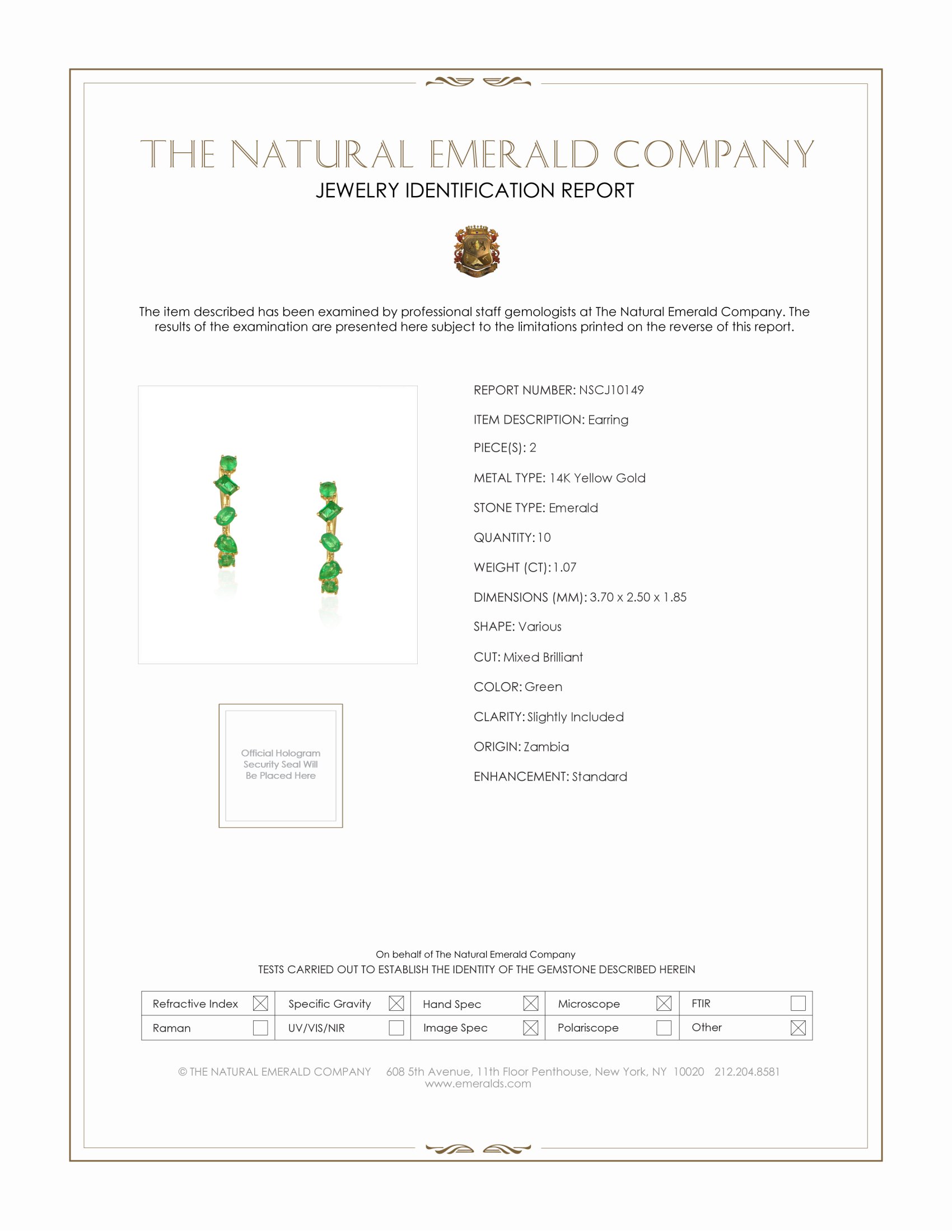 1.07 Ct.Tw. Emerald Hoops Earrings, 14K Yellow Gold