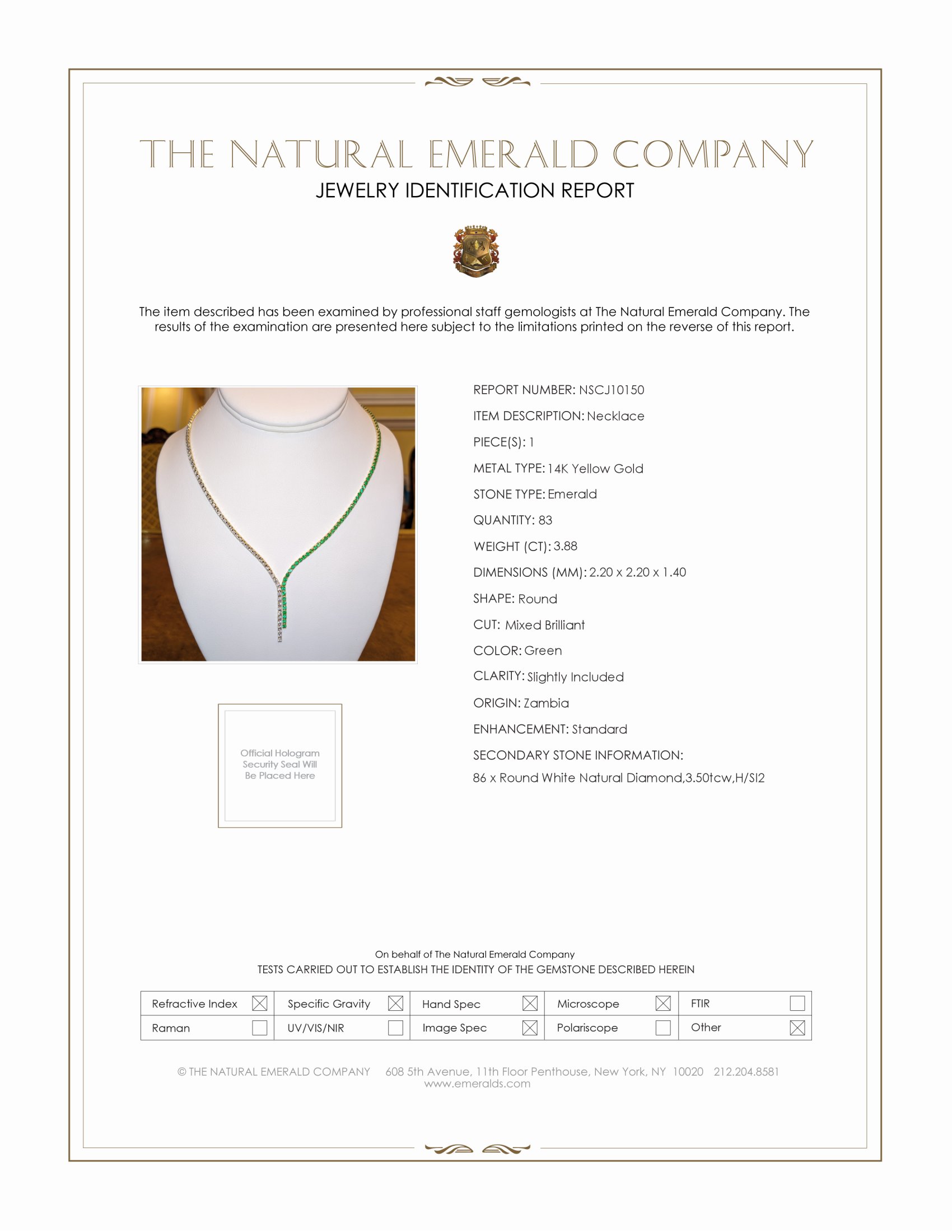 3.88 Ct. Emerald Natural Diamond Pave Necklace, 14K Yellow Gold