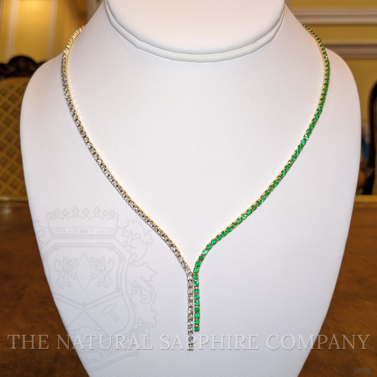 3.88 Ct. Emerald and Natural Diamond Pave Necklace, 14K Yellow Gold