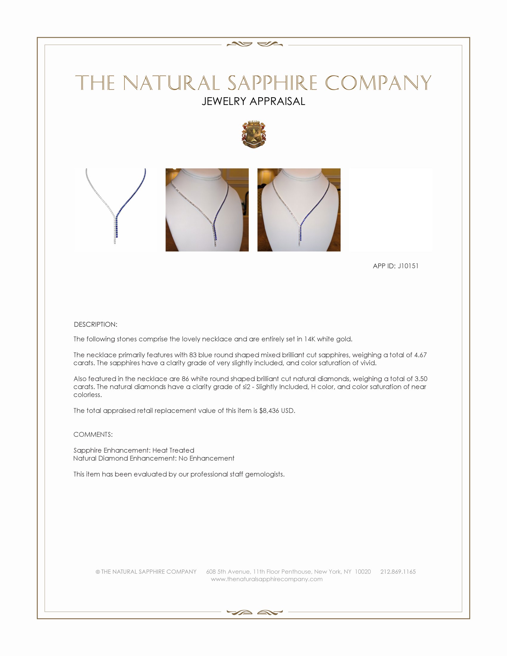 4.67 Ct. Blue Sapphire and Natural Diamond Pave Necklace, 14K White Gold