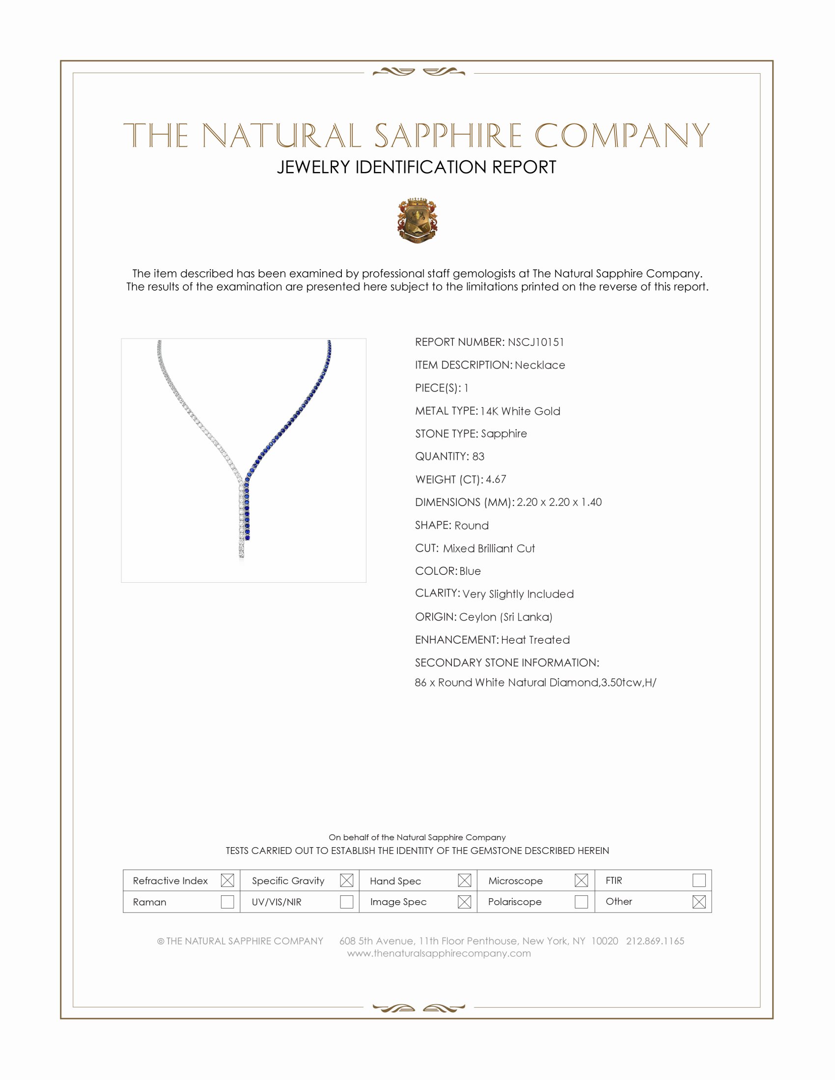 4.67 Ct. Blue Sapphire and Natural Diamond Pave Necklace, 14K White Gold