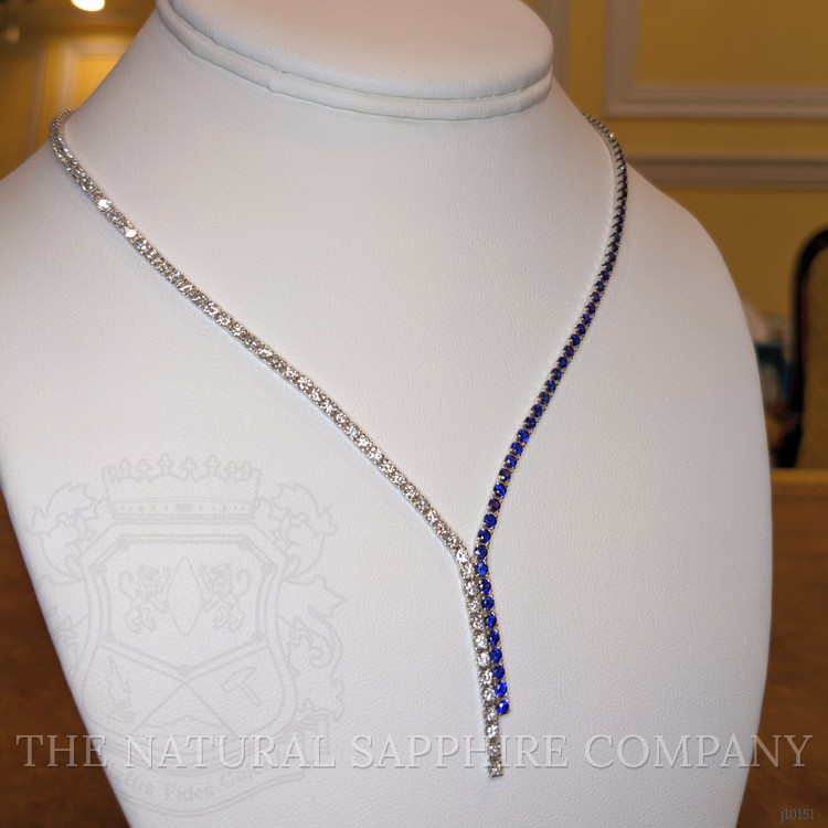 4.67 Ct. Blue Sapphire and Natural Diamond Pave Necklace, 14K White Gold
