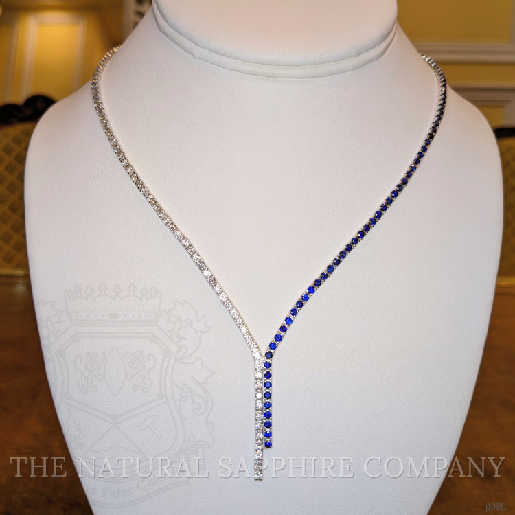 4.67 Ct. Blue Sapphire and Natural Diamond Pave Necklace, 14K White Gold