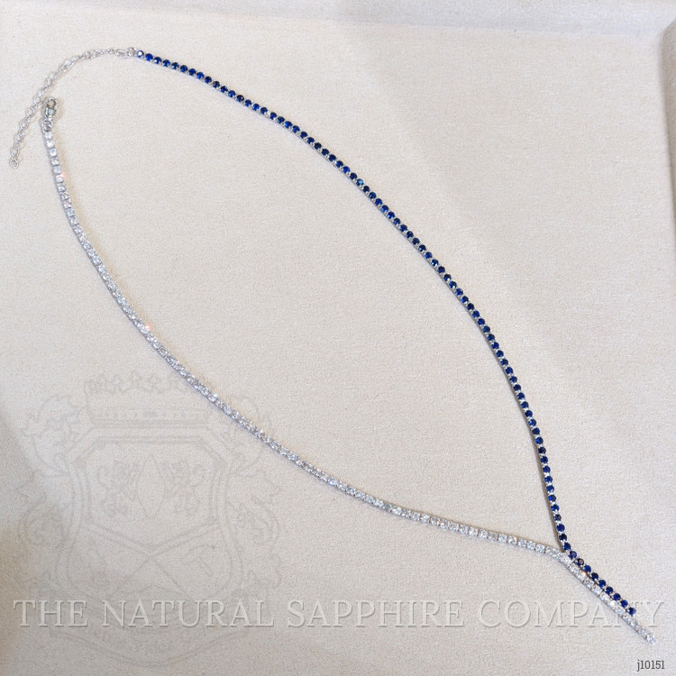 4.67 Ct. Blue Sapphire and Natural Diamond Pave Necklace, 14K White Gold