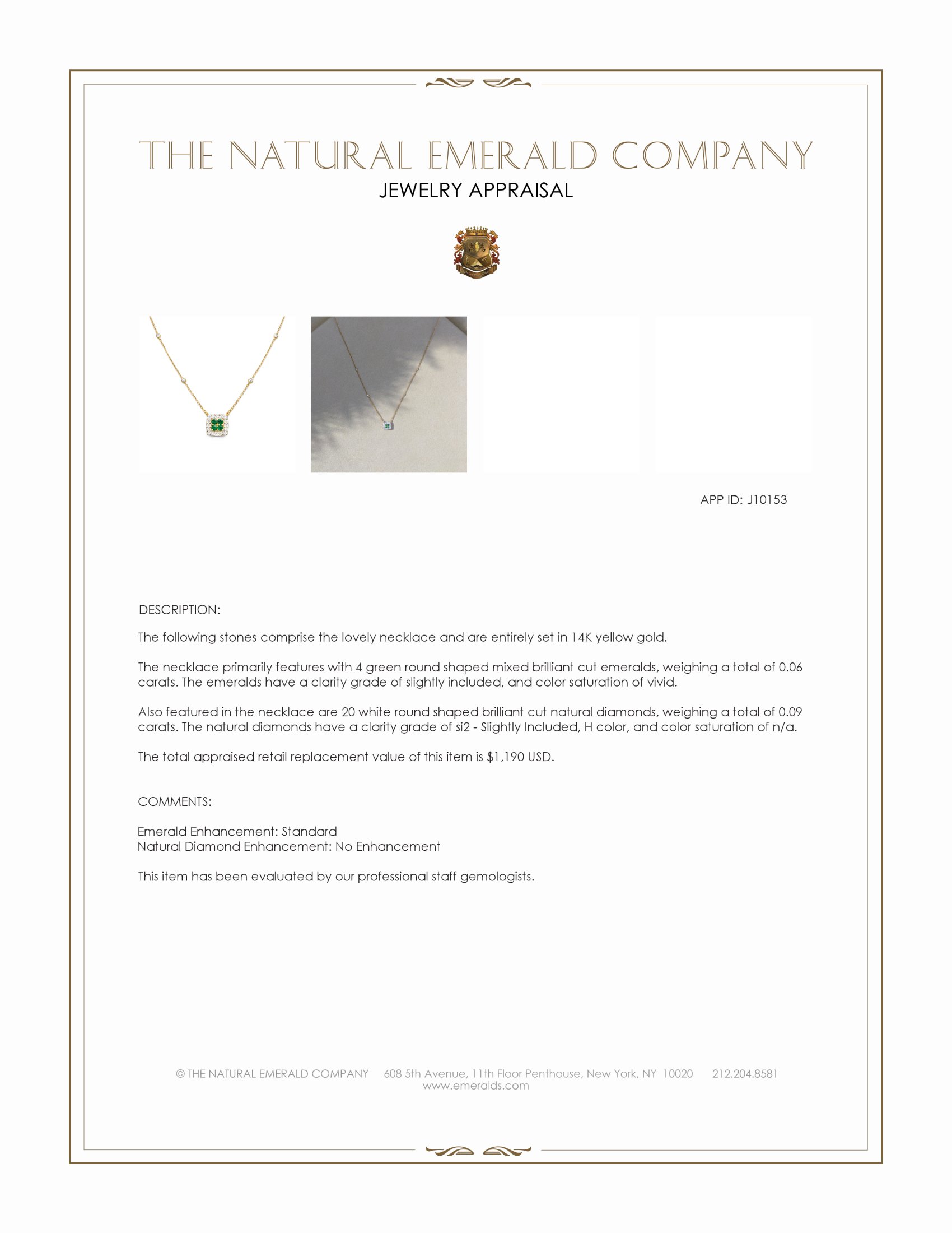 0.06 Ct. Emerald and Natural Diamond Pave Necklace, 14K Yellow Gold