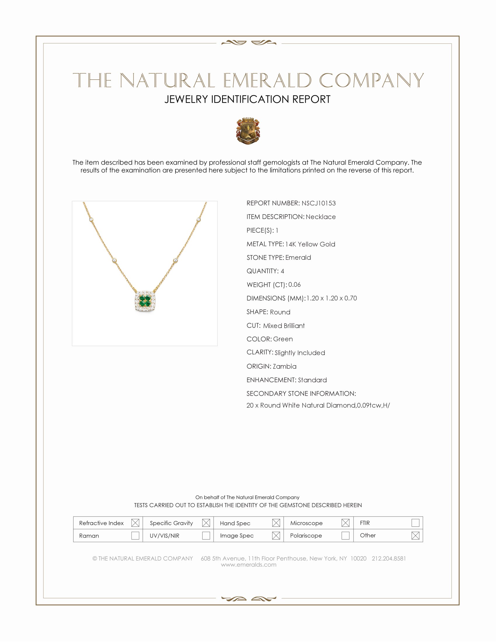 0.06 Ct. Emerald and Natural Diamond Pave Necklace, 14K Yellow Gold