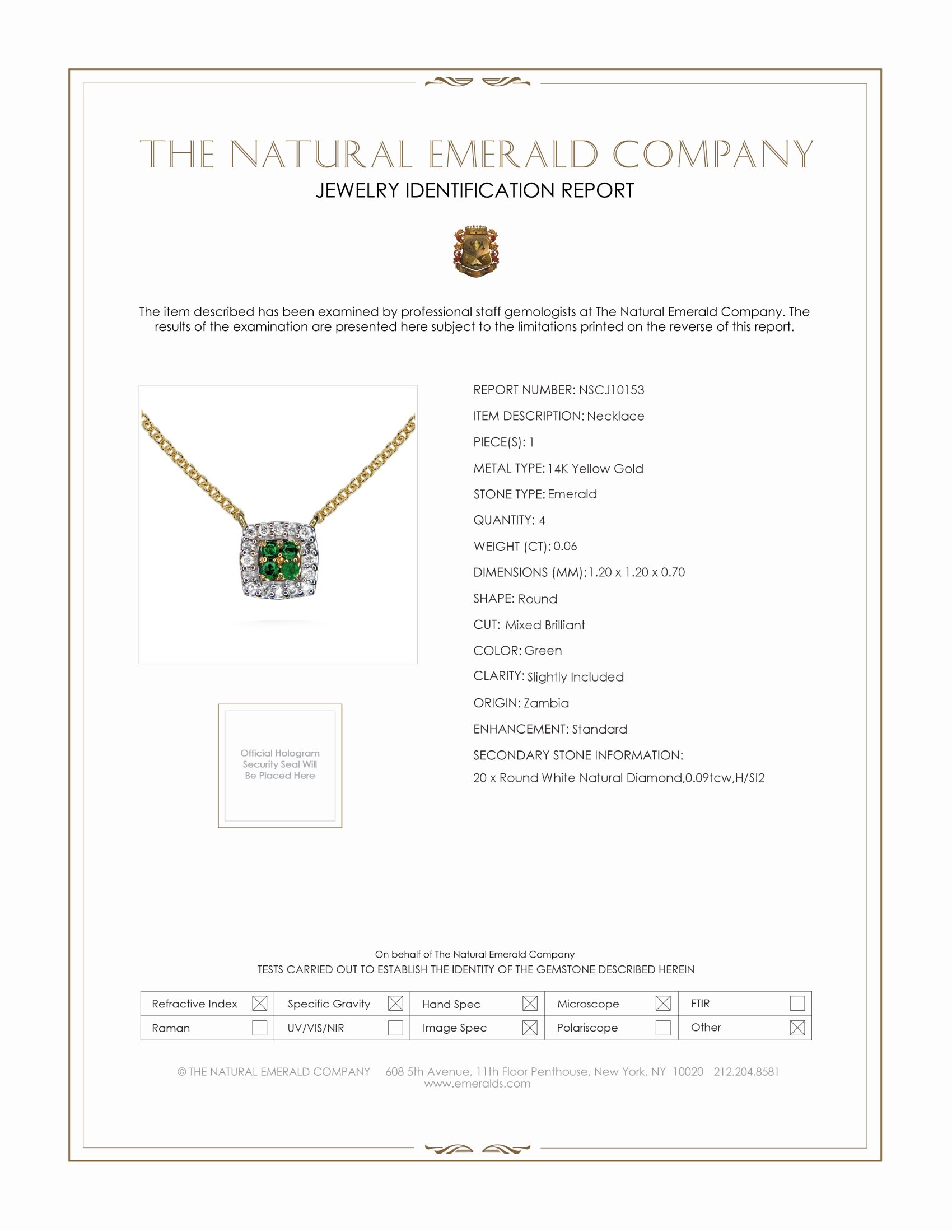 0.06 Ct. Emerald Natural Diamond Pave Necklace, 14K Yellow Gold