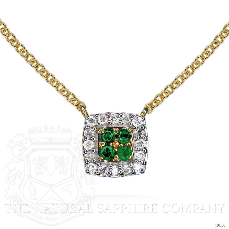 0.06 Ct. Emerald and Natural Diamond Pave Necklace, 14K Yellow Gold